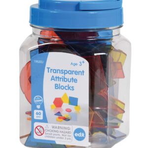 edxeducation Transparent Attribute Blocks - Mini Jar Set of 60 - Colorful, Plastic Shapes - Light Box Accessory - Sensory Play - Math Manipulative for Kids