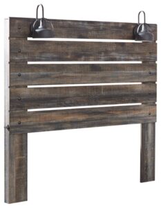 signature design by ashley drystan rustic panel headboard only with usb charging stations, queen, brown