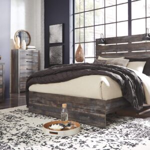 Signature Design by Ashley Drystan Rustic Panel Headboard ONLY with USB Charging Stations, Queen, Brown