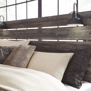 Signature Design by Ashley Drystan Rustic Panel Headboard ONLY with USB Charging Stations, Queen, Brown