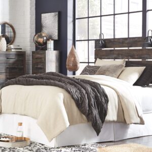 Signature Design by Ashley Drystan Rustic Panel Headboard ONLY with USB Charging Stations, Queen, Brown