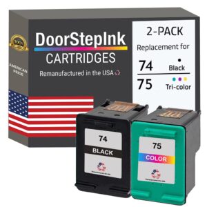 DoorStepInk Remanufactured in The USA Ink Cartridge Replacements for HP 74 HP 75 Combo Pack Black CB335 and Color CB337 for HP Deskjet D4260, D4360; OfficeJet J5780, J6480; Photosmart D5345, D5360