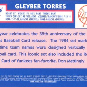 2019 Topps 1984 Chrome Silver Refractor #T84-21 Gleyber Torres Baseball Card