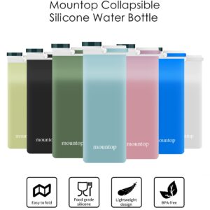 mountop Collapsible Water Bottle, Portable Food Grade Silicone Foldable Travel Reusable Leak Proof Water Bottles for Traveling Running Fitness BPA Free, 20oz, Blue