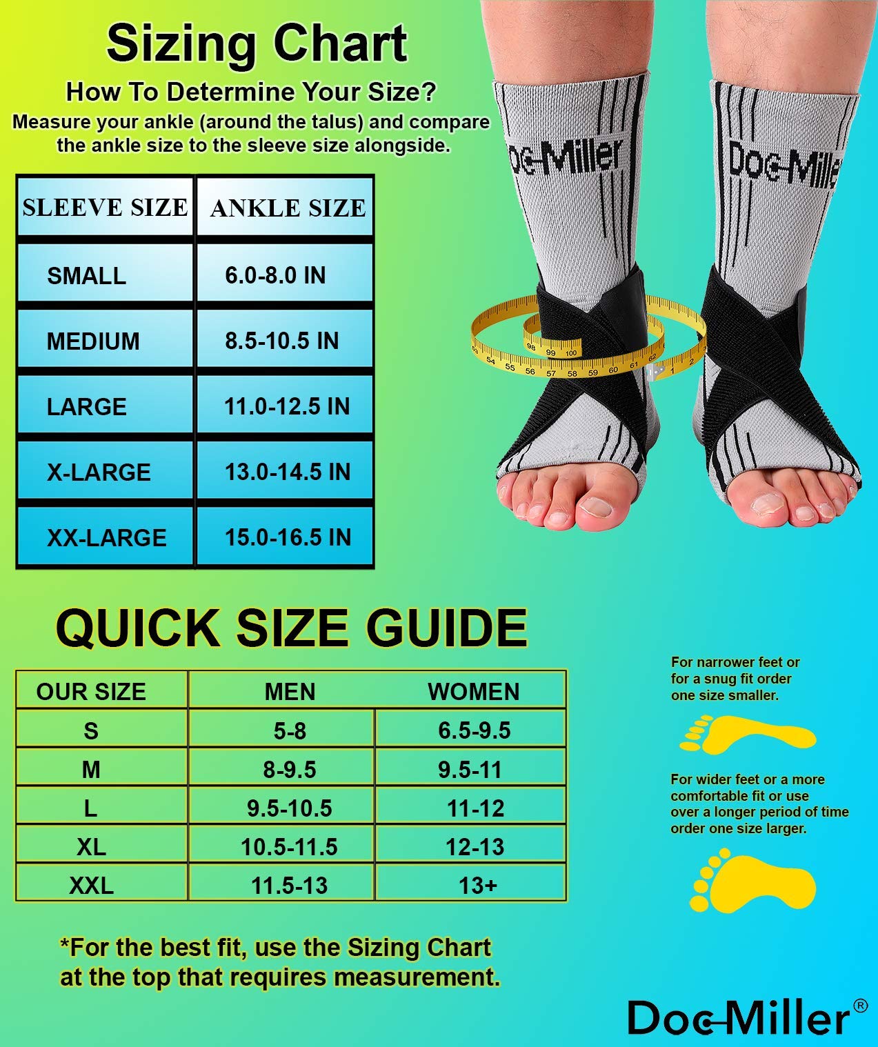 Doc Miller Ankle Brace for Women and Men, 1 Pair Ankle Compression Sleeve with Adjustable Elastic Support Straps for Plantar Fasciitis Relief Sprained Foot and Achilles Tendonitis