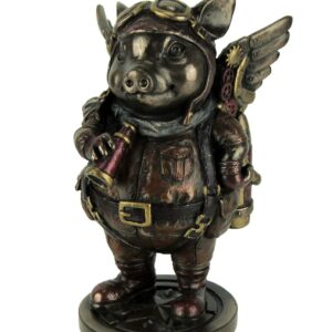 Veronese Design 5 1/4" Steampunk Aviator Flying Pig Resin Figurine Bronze Finish