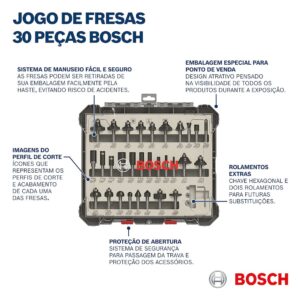 Bosch Professional 2607017476 30-Piece Set Router Bit Set for Wood for Router with 1/4 Inch Shank