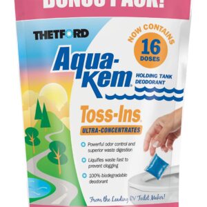 THETFORD Aqua-KEM Morning Sky Toss-Ins RV Holding Tank Treatment - Deodorant/Waste Digester/Detergent - Pack of 16 96570