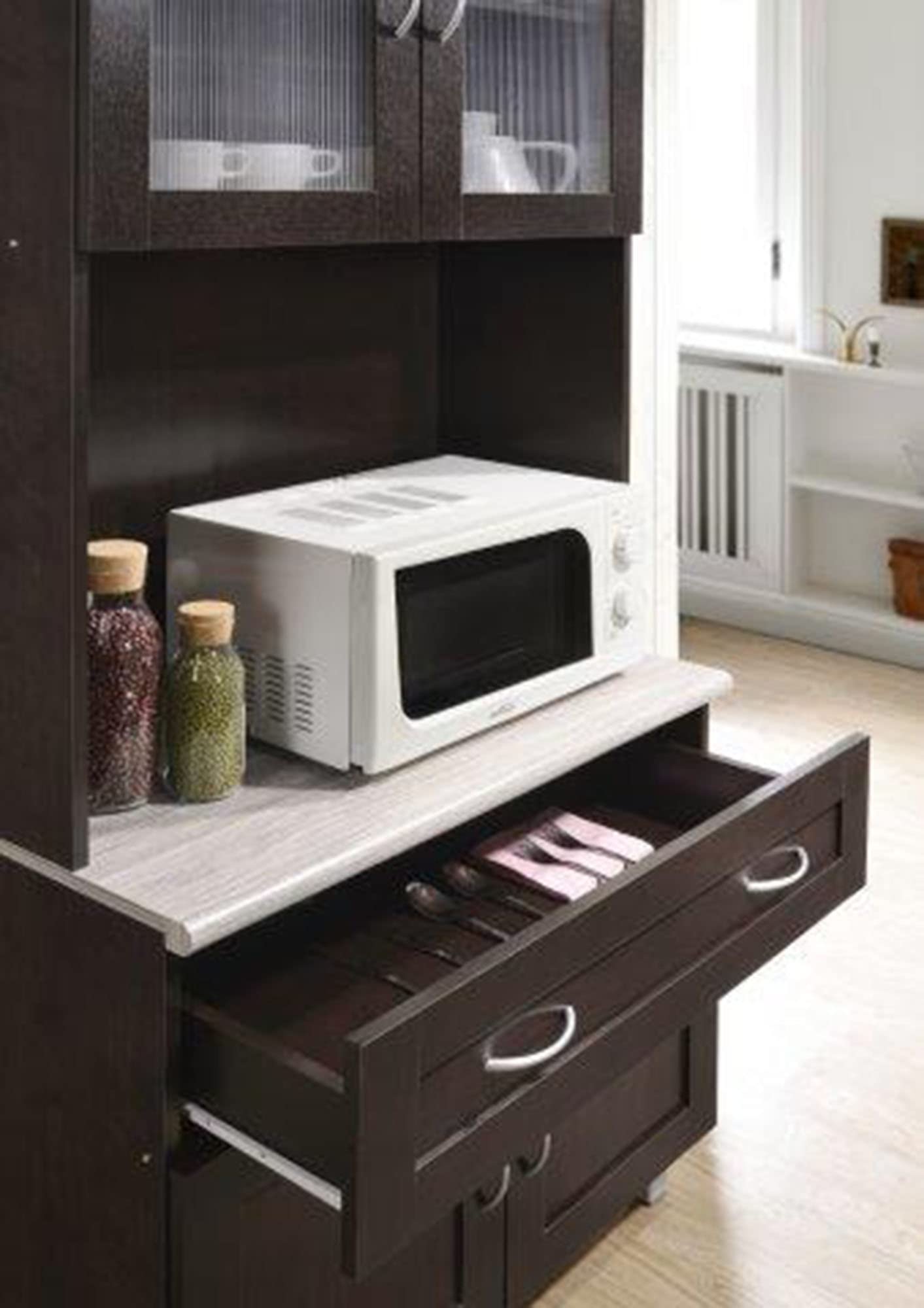 Hodedah HIK96 Choco Kitchen Cabinet, Chocolate Grey