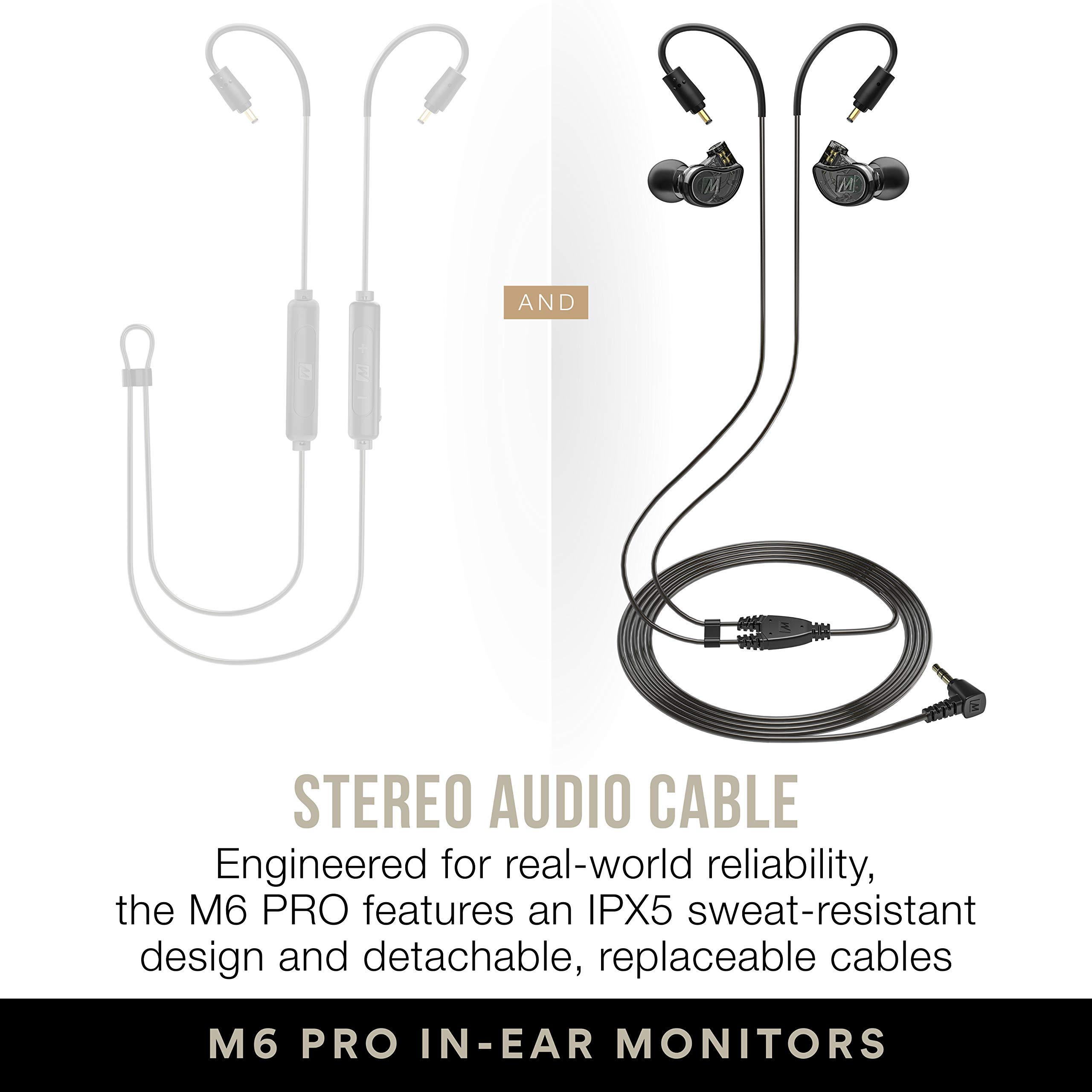 MEE audio M6 PRO Musicians’ In-Ear Monitors Wired + Wireless Combo Pack: includes stereo audio cable and Bluetooth audio adapter (Black) (CMB-M6PROBT-BK)