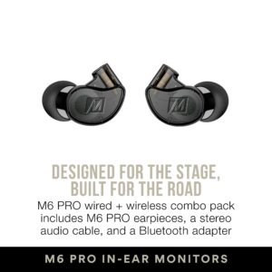 MEE audio M6 PRO Musicians’ In-Ear Monitors Wired + Wireless Combo Pack: includes stereo audio cable and Bluetooth audio adapter (Black) (CMB-M6PROBT-BK)