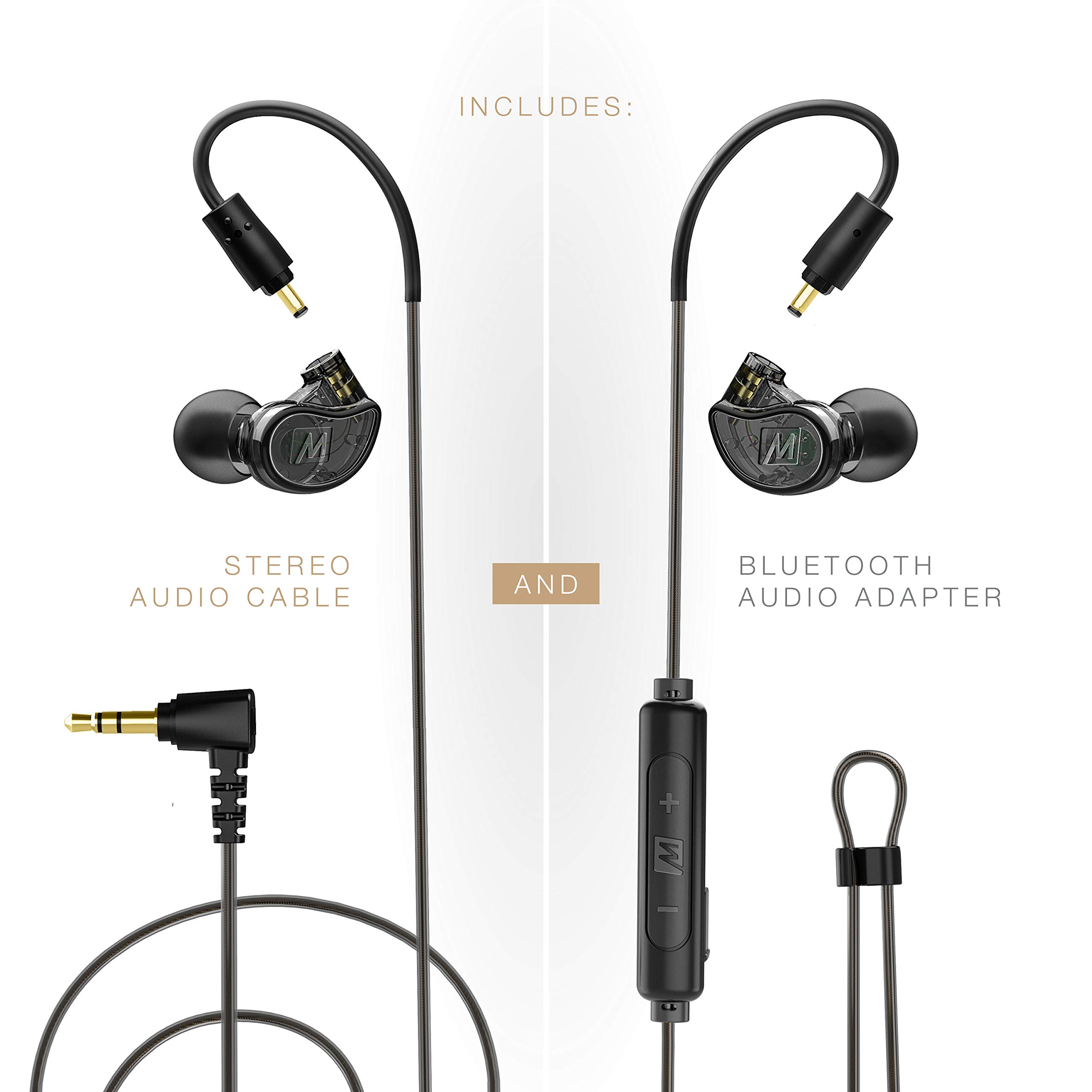 MEE audio M6 PRO Musicians’ In-Ear Monitors Wired + Wireless Combo Pack: includes stereo audio cable and Bluetooth audio adapter (Black) (CMB-M6PROBT-BK)