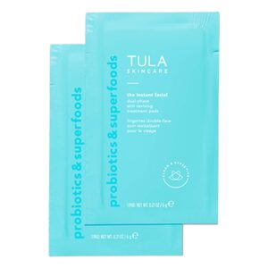 tula skin care instant facial dual-phase skin reviving treatment pads - lactic acid pads to exfoliate and brighten skin, instant facial, 6 pad count