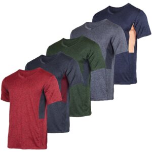 Real Essentials Men's V Neck Quick Dry Fit Tshirt, Set 4, XXL, Pack of 5