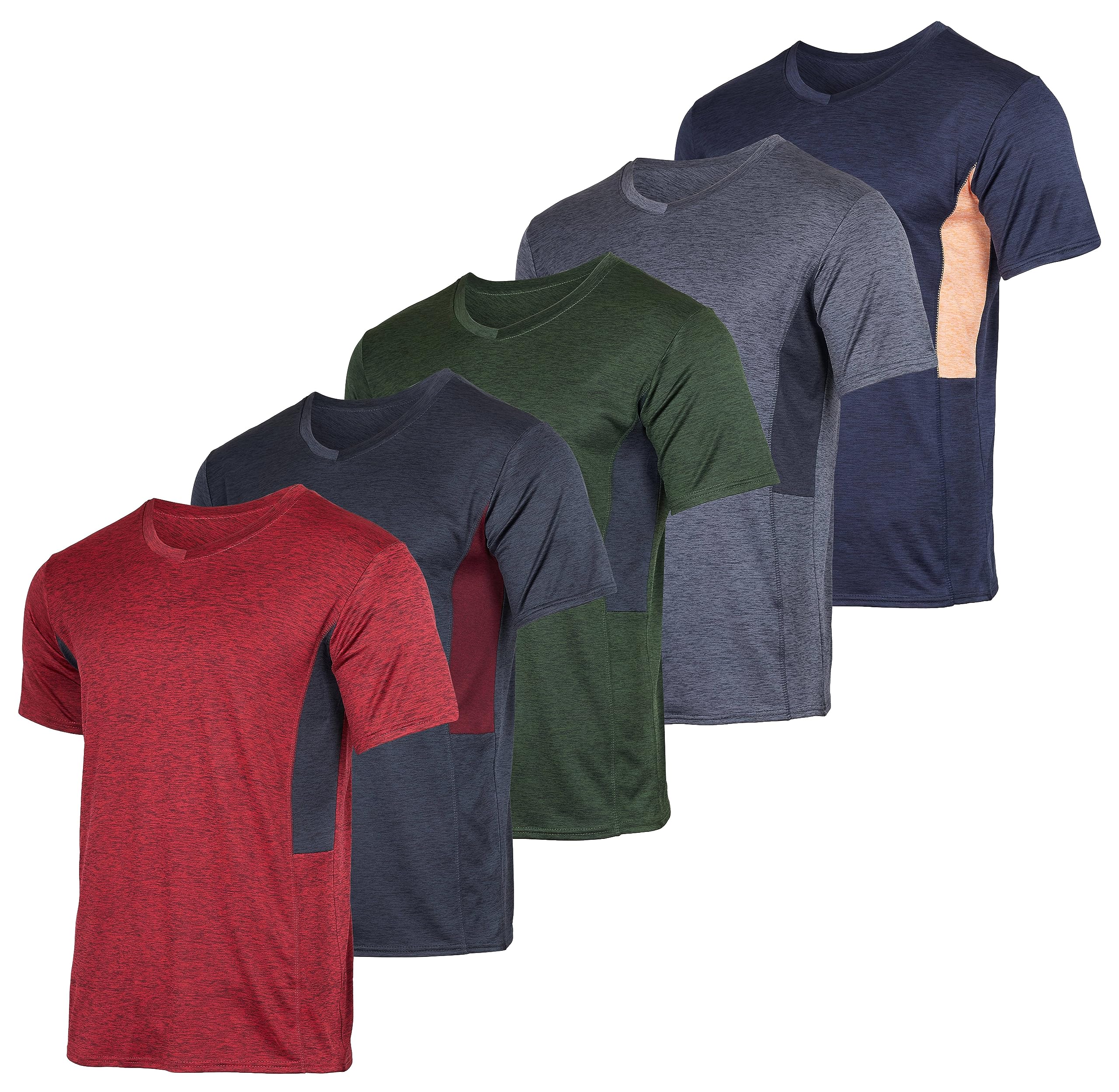 Real Essentials Men's V Neck Quick Dry Fit Tshirt, Set 4, XXL, Pack of 5