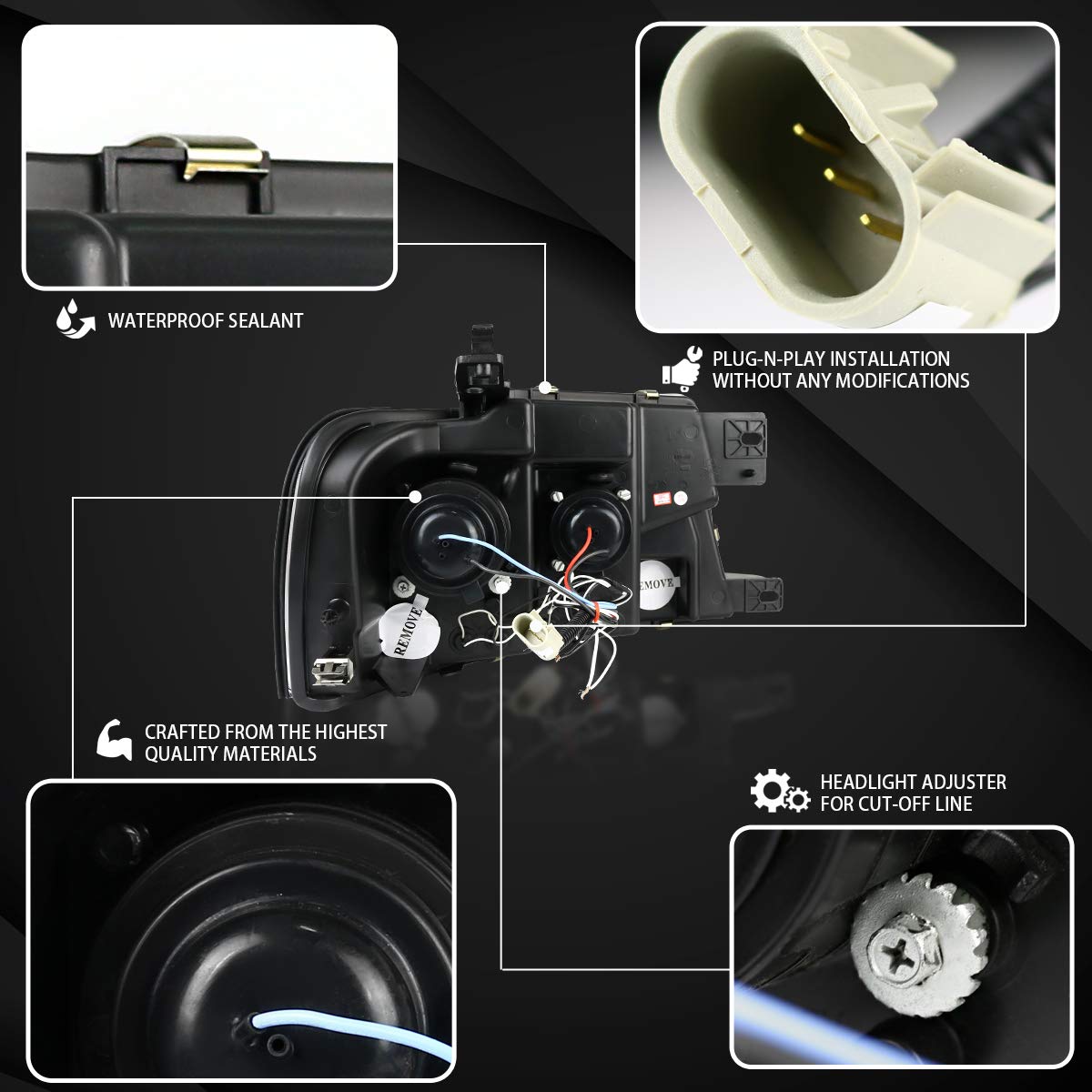 AUTOZENSATION Compatible with 2004-2008 Ford F150 LED Headlights Glossy Black Housing Smoke Lens L + R Pair Headlamp