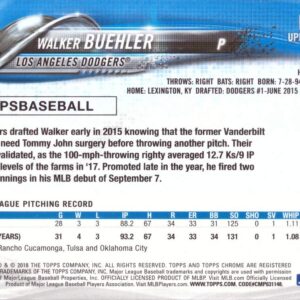 2018 Topps Update Chrome Baseball #HMT19 Walker Buehler Rookie Card