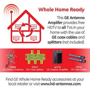 GE Pro Outdoor Antenna Amplifier, Low Noise Antenna Signal Booster, Clears Up Pixelated Low-Strength Channels, Supports HD Smart TV VHF UHF – 42179