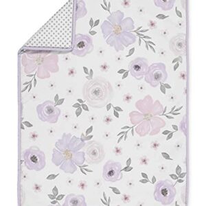 Sweet Jojo Designs Lavender Purple, Pink, Grey and White Shabby Chic Watercolor Floral Baby Girl Nursery Crib Bedding Set - 4 Pieces - Rose Flower Polka Dot