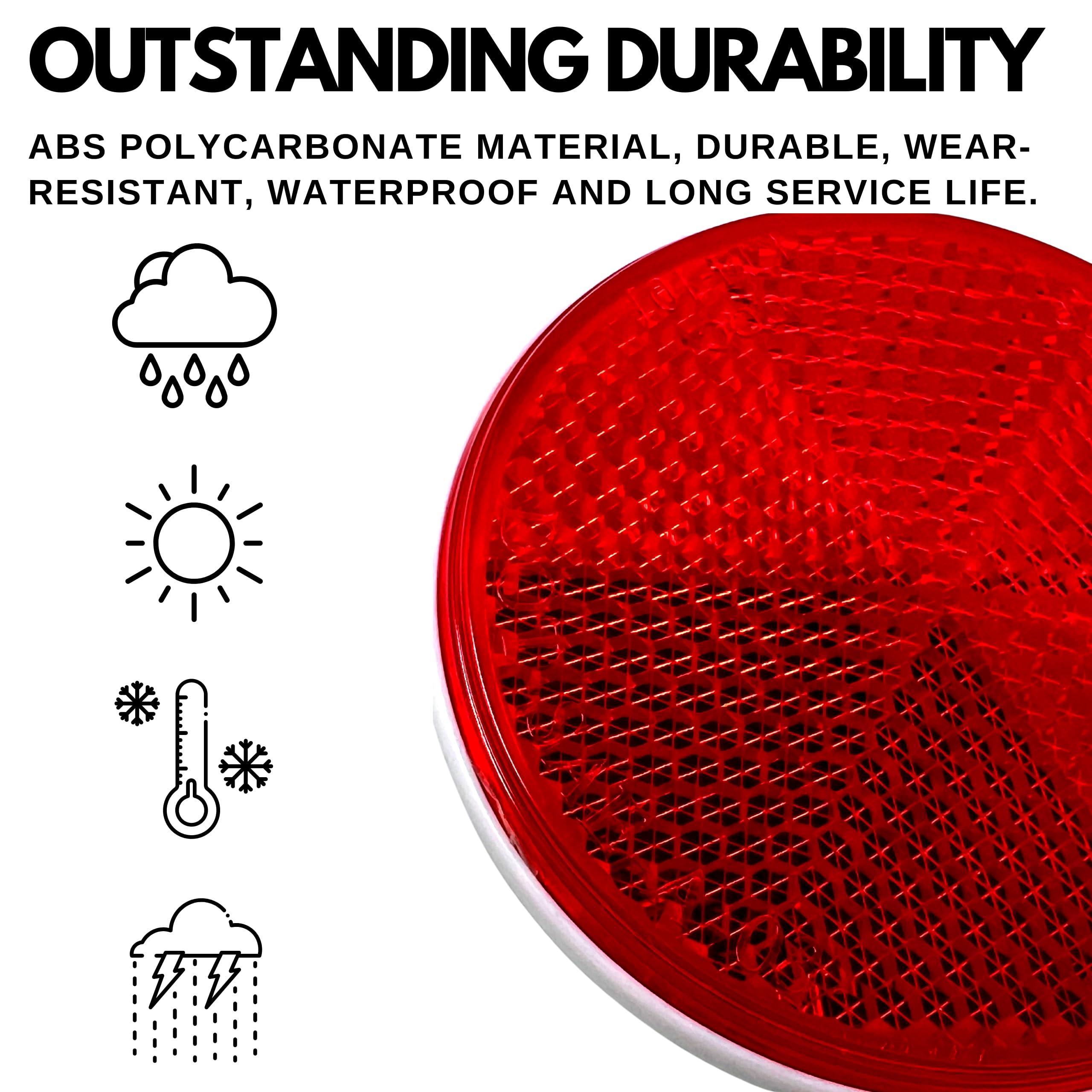 Qty 4 (2 Red/2 Amber) - 2" Inch Round Reflector Bike,Trailer, Truck, Boat, Mailbox, Construction, Signage, Warning with Super Strong Adhesive DOT/SAE Approved