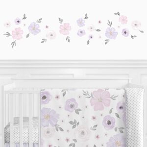 sweet jojo designs purple and grey watercolor floral peel and stick wall decal stickers art nursery decor - set of 4 sheets - lavender, pink, gray and white rose flower