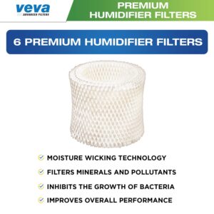 VEVA 6 Pack Premium Humidifier Filters Replacement for Protec, Vicks, Kaz Filter WF2 and V3500, V3100 & 3020 Cool Mist Humidifiers