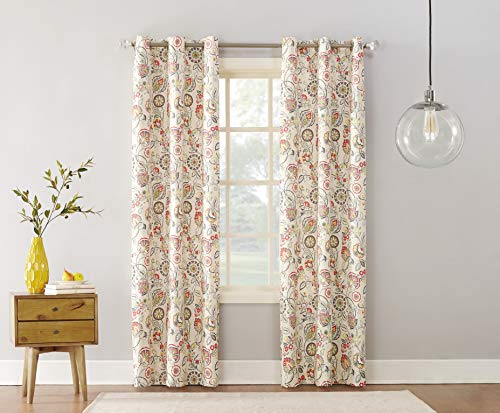 Sun Zero Jorah Botanical Print Thermal Insulated Energy Efficient Grommet Curtain Panel, 40" x 84", Linen