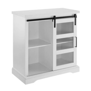 walker edison weston modern farmhouse sliding glass door storage console, 32 inch, white