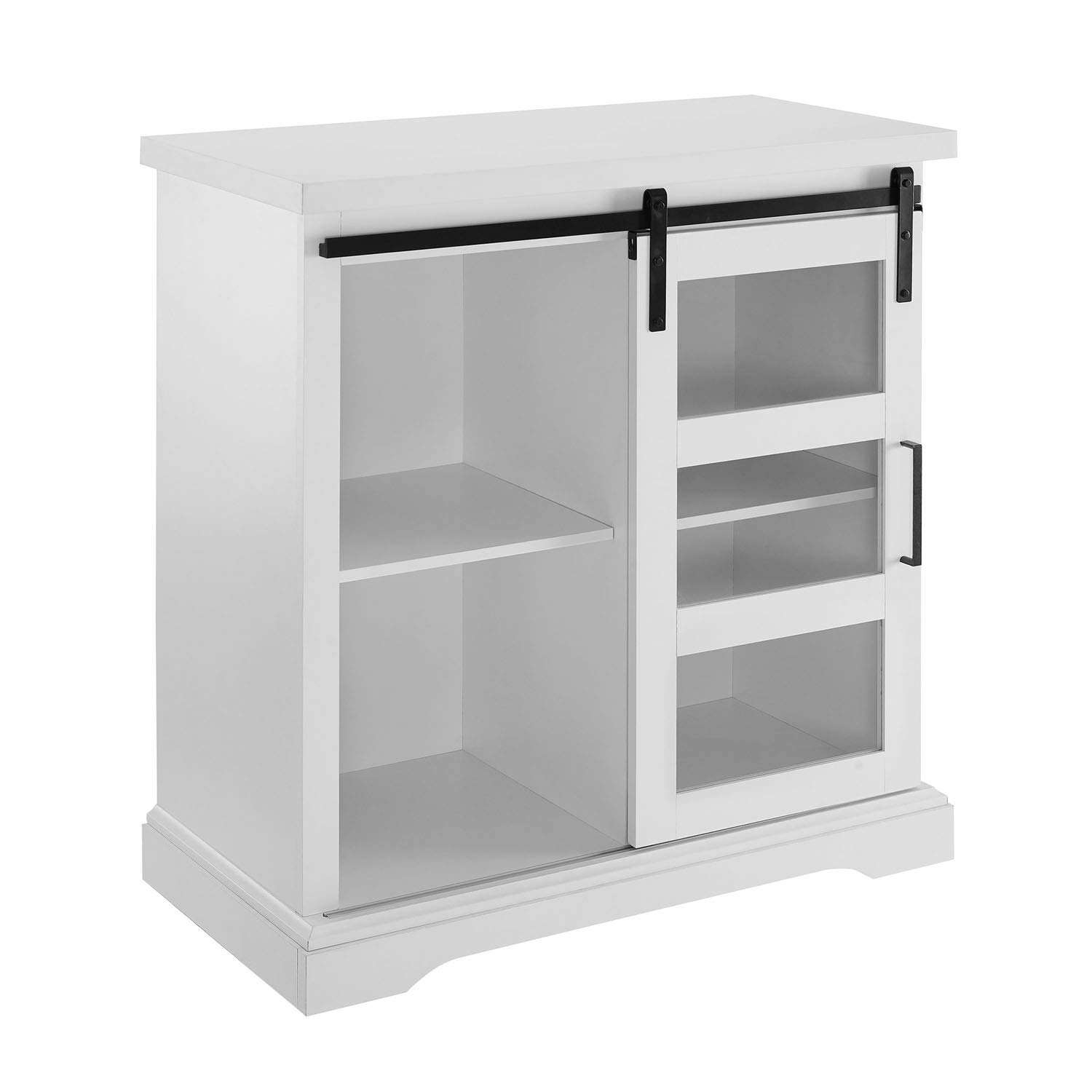 Walker Edison Weston Modern Farmhouse Sliding Glass Door Storage Console, 32 Inch, White