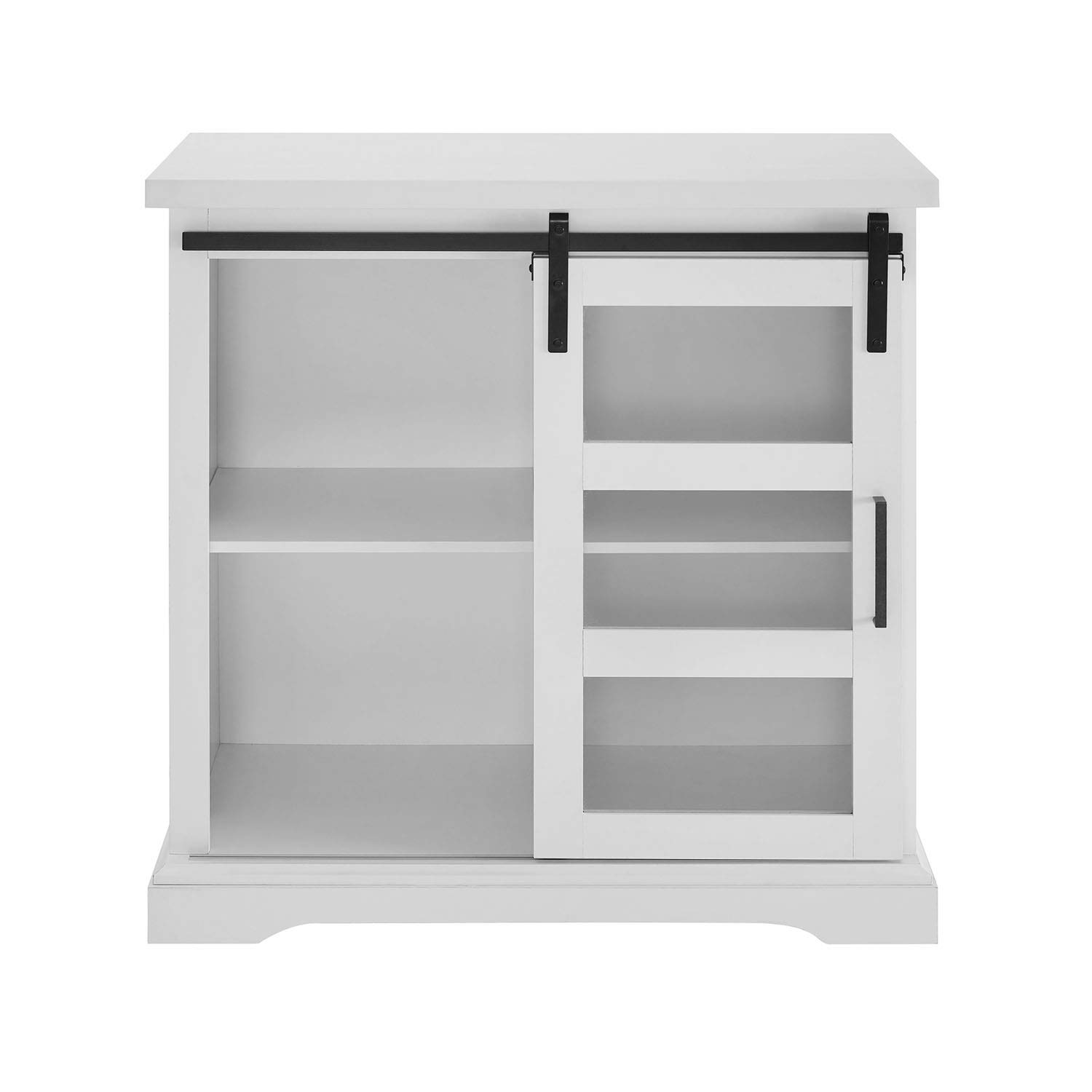 Walker Edison Weston Modern Farmhouse Sliding Glass Door Storage Console, 32 Inch, White