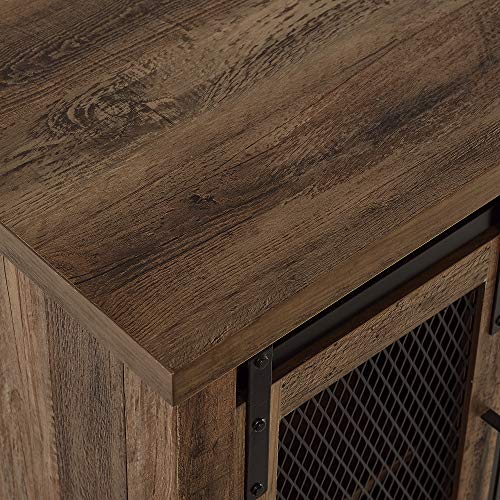 Walker Edison Tall Farmhouse Metal Mesh Barndoor and Wood Universal Fireplace TV Stand or TV's up to 55" Flat Screen Living Room Storage Entertainment Center, 48 Inch, Rustic Oak