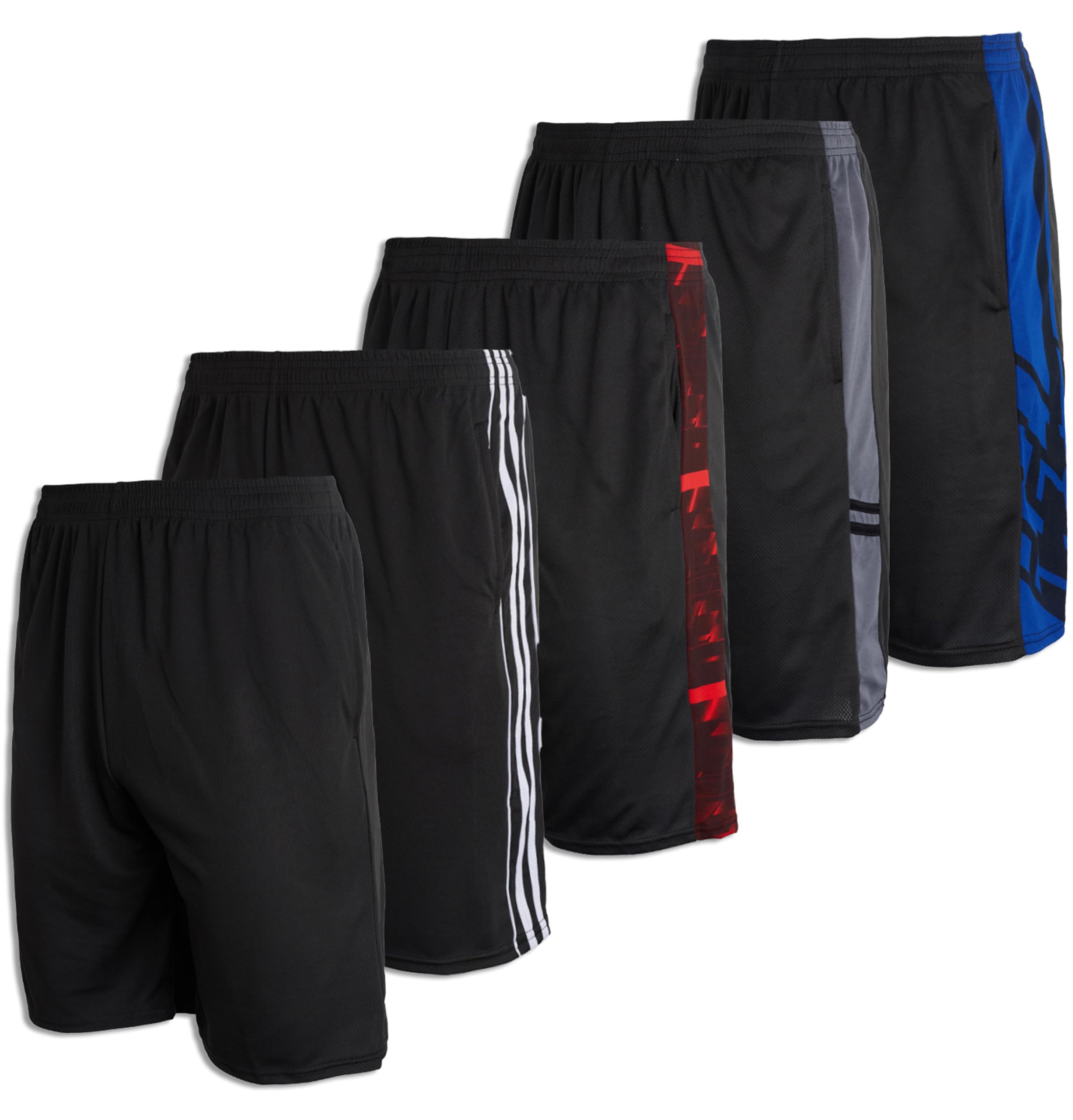 Real Essentials Mens Mesh Shorts Active Wear Athletic Short Men Basketball Pockets Workout Gym Soccer Running Summer Fitness Quick Dry Casual Clothes Sport Training Hiking, Set 8, L,Pack of 5