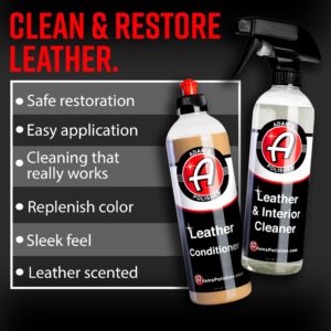 Adam's Polishes Leather Care Kit - Leather Cleaner & Leather Conditioner Car Cleaning Supplies | UV Protection for Interior Accessories Steering Wheel Seat Dash Vinyl Shoe Polish Jacket