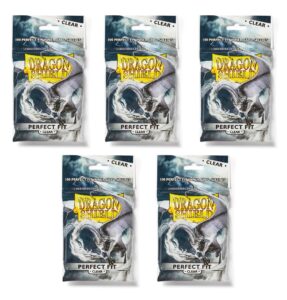 dragon shield bundle: 5 packs of clear perfect fit standard size sleeves - 500 sleeves total