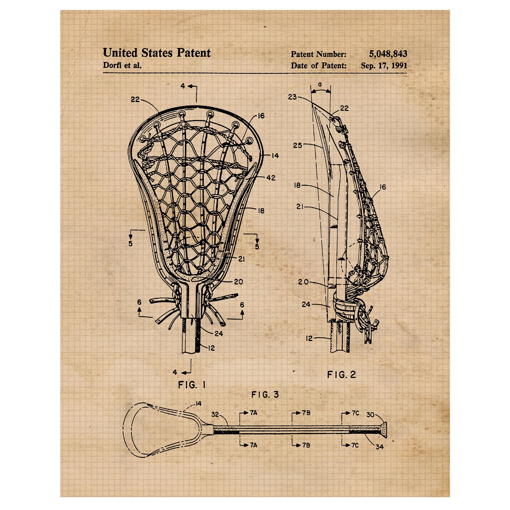 Vintage Lacrosse Stick Patent Prints, 1 (11x14) Unframed Photos, Wall Art Decor Gifts for Home Office Studio Gears Garage Shop School Gym College Student Teacher Coach Team Sports Championship Fans