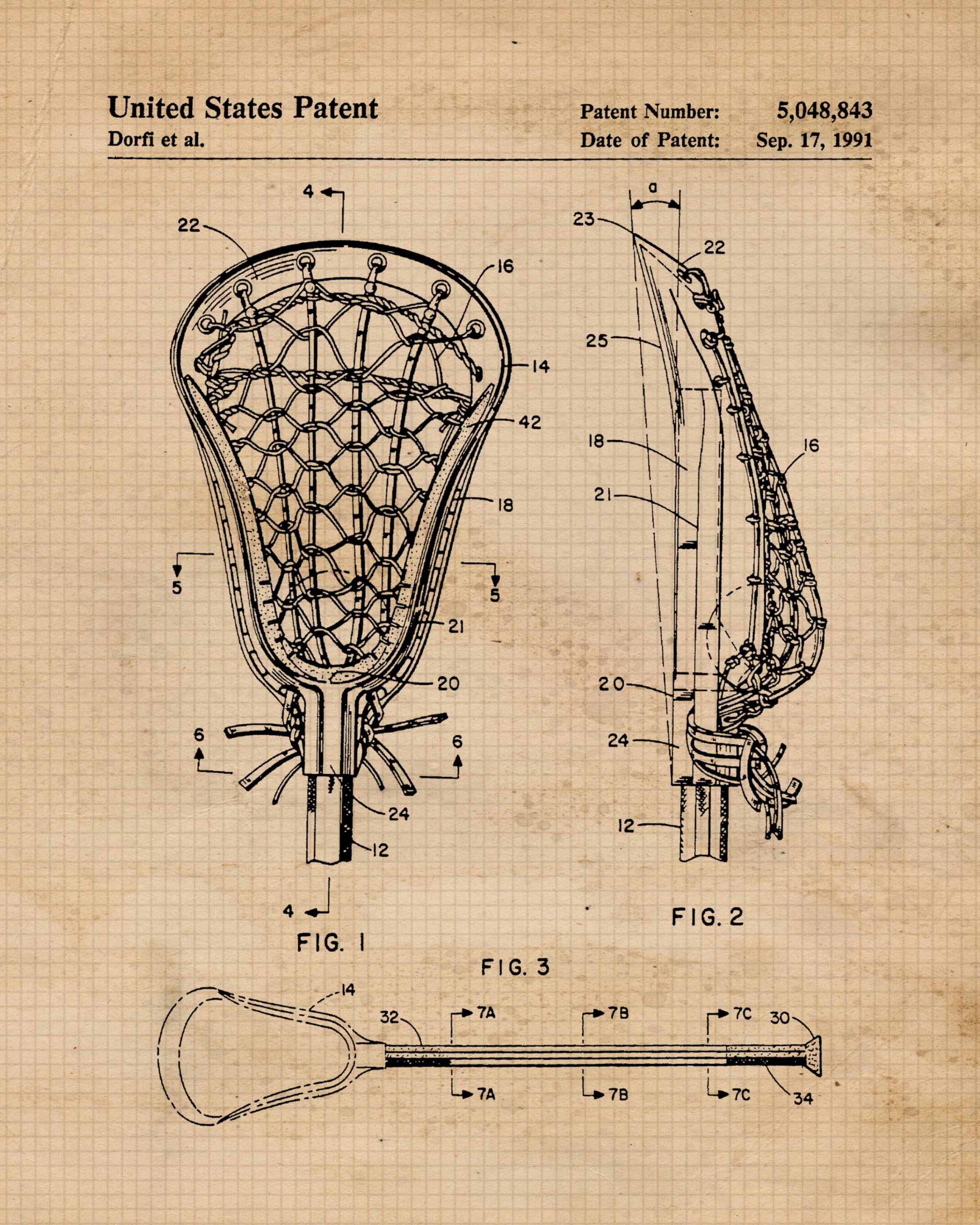 Vintage Lacrosse Stick Patent Prints, 1 (11x14) Unframed Photos, Wall Art Decor Gifts for Home Office Studio Gears Garage Shop School Gym College Student Teacher Coach Team Sports Championship Fans