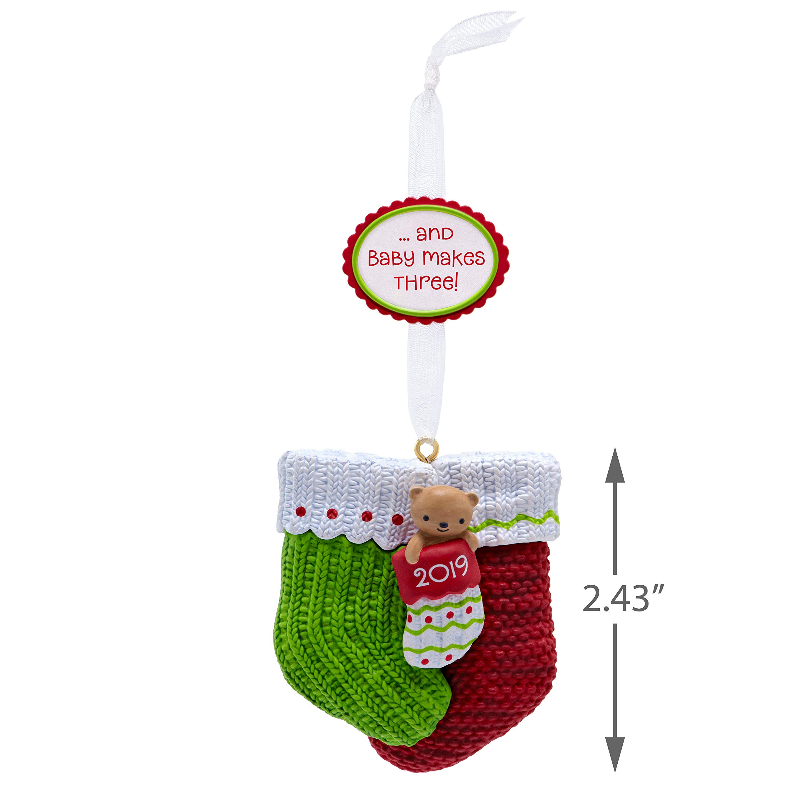 Hallmark Keepsake 2019 Year Dated Baby Makes Three First Christmas Stocking Ornament,