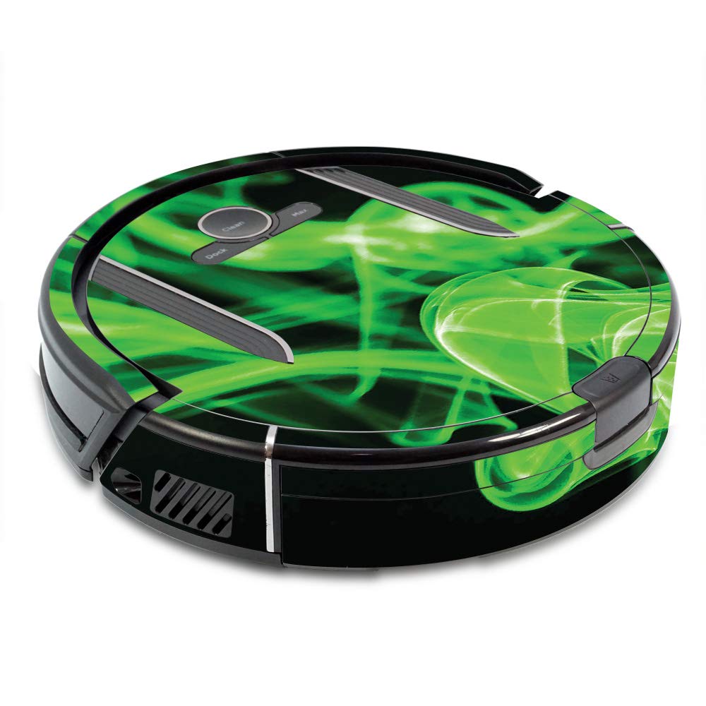 MightySkins Skin Compatible with Shark Ion Robot R85 Vacuum - Green Flames | Protective, Durable, and Unique Vinyl Decal wrap Cover | Easy to Apply, Remove, and Change Styles | Made in The USA