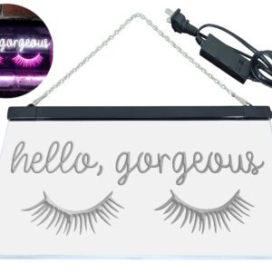 ADVPRO Hello Gorgeous Eyelash Room Display Dual Color LED Neon Sign White & Purple 16" x 12" st6s43-i3178-wp