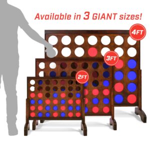 GoSports 3 Foot Width Giant Wooden 4 in a Row Game - Choose Between Classic White or Dark Stain - Jumbo 4 Connect Family Fun with Coins, Case and Rules