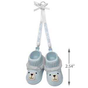 Hallmark Keepsake 1599QGO2359 Christmas Ornament 2019 Year Dated, Baby Boy’s First Christmas Blue Teddy Bear Booties, Baby Boy's First Christmas