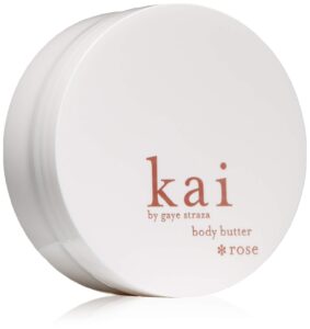 kai body butter rose, 6.4 oz., shea butter, apricot oil, cucumber, scented with the delicously, fresh + clean signature fragrance, layered with rose absolute, vegan, cruelty free, made in the usa