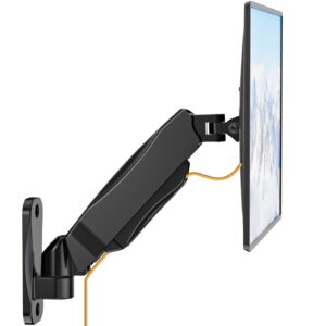 wali monitor wall mount 27+ inch, wall mount monitor arm fits 1 screen up to 32 inch, single monitor mount holds up to 19.8lbs, gas spring monitor arm max extension 13.4 inch,(gswm001s), black