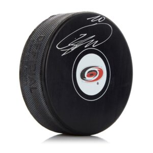 sports memorabilia sebastian aho carolina hurricanes autographed hockey nhl pucks