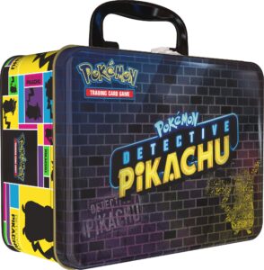 pokemon tcg: detective pikachu collector treasure chest + 9 booster pack + a collector's pin + a notepad & sticker sheet