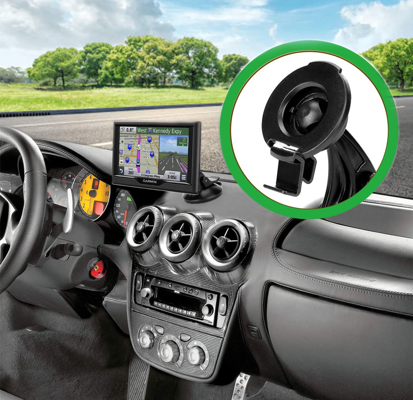 Ramtech Universal GPS Cradle Bracket Clip Mount Compatible with Garmin Drive 60LM 60LMT 61 LM 61 LMT-S, 6 LM EX, DriveSmart 60LMT 61 61LMT-S, 65 & Traffic, 65 with Amazon Alexa, 66, CBR