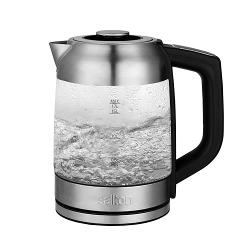 Salton GK1758 Temperature Control 1.7L with Tea Steeper Electric Kettle, Stainless Steel, Glass