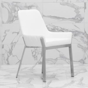 zuri sydney white leatherette dining chair with brushed stainless steel legs