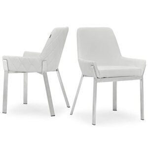 ZURI Sydney White Leatherette Dining Chair with Brushed Stainless Steel Legs