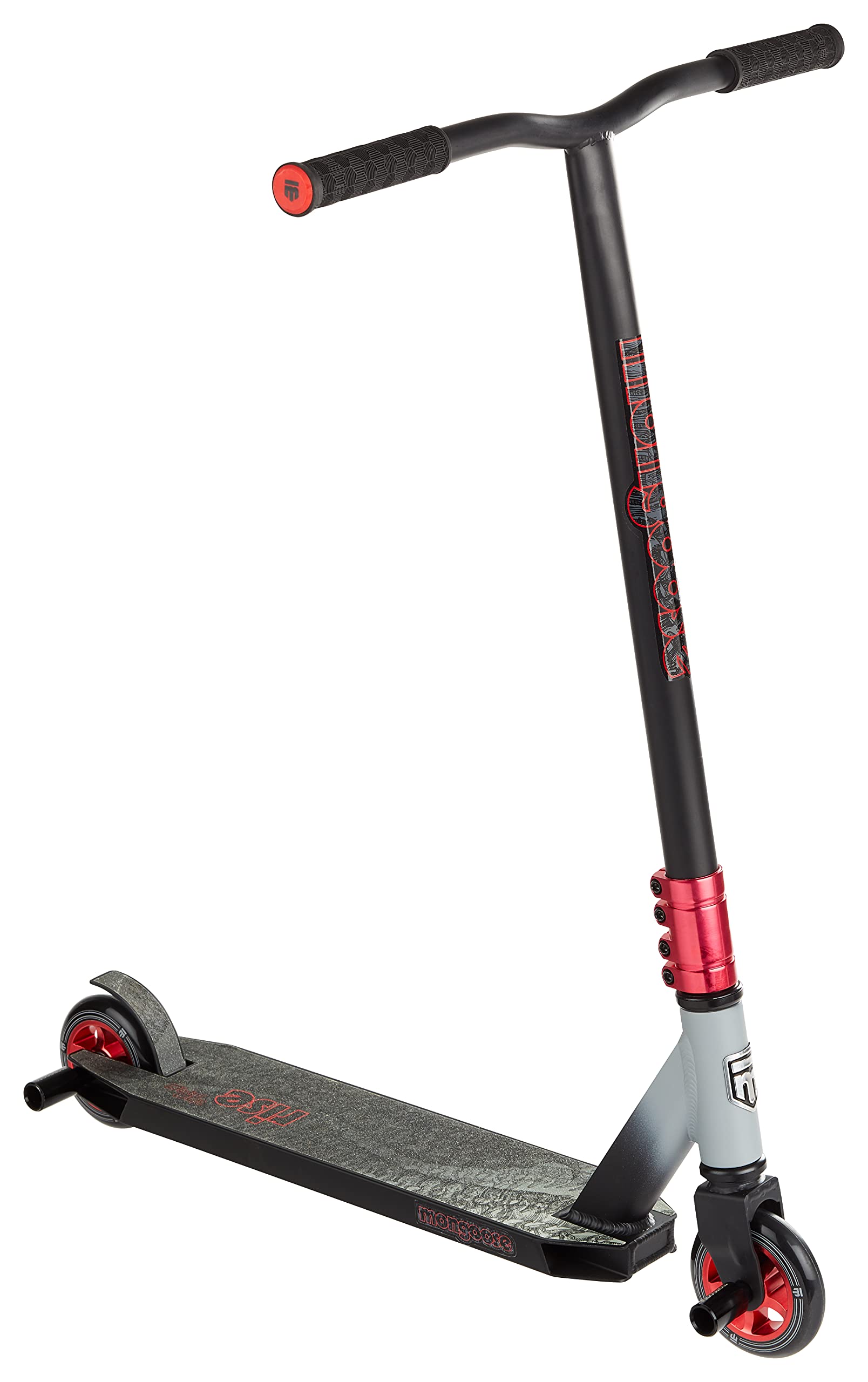 Mongoose Rise 100 Pro Freestyle Stunt/Trick Scooter, Lightweight Alloy Deck & Heavy-Duty Frame Up to 220 lbs., T-Bar Handlebar w/ Bike-Style Grip, High Impact 100mm Wheels, Black/Red